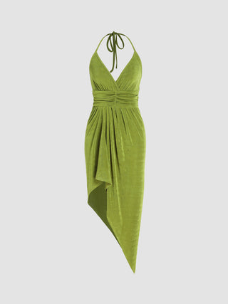 Halter V-neck Slit Maxi Dress