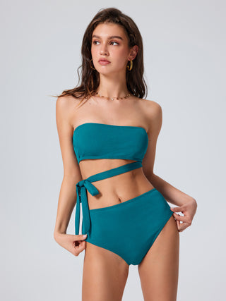 Rib Bandeau Bowknot Bikini Swimsuit