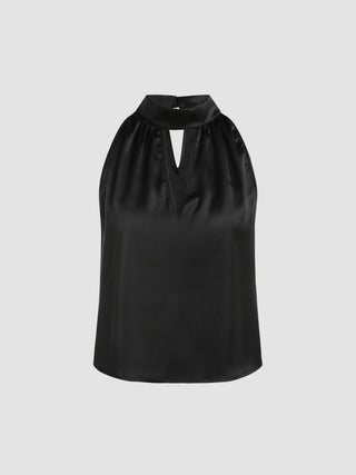 Satin Solid High Neck Cut Out Tank Top