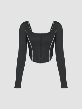 Scoop Neckline Long Sleeve Crop Tee