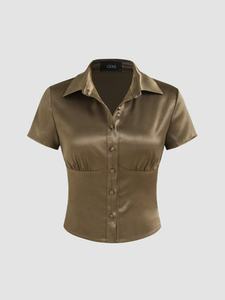 Satin Solid Short Sleeve Shirt
