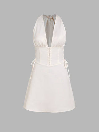 Satin Lace Up Corset Short Dress
