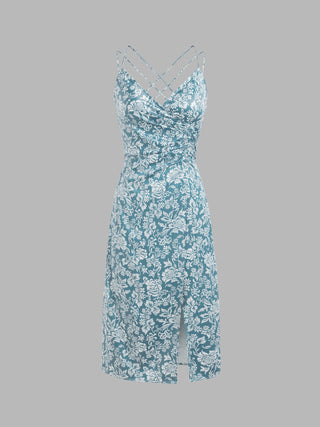 Satin Floral Cross Back Maxi Dress