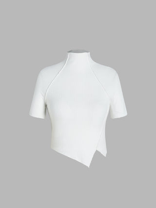 Rib Solid Stitch Short Sleeve Top