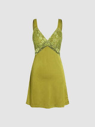 Satin Floral Lace V-neck Mini Dress