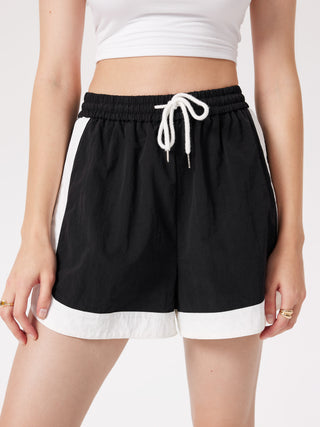 High Waist Contrasting Drawstring Shorts