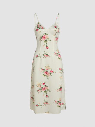 Floral V-neck Ruffle Midi Dress