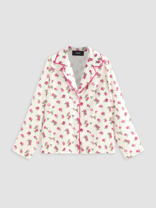 Satin Floral V-neck Button Up Pajama Top