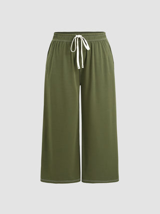 High Waist Drawstring Wide Leg Trousers Curve & Plus