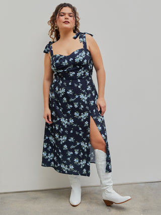 Floral Knotted Slit Midi Dress Curve & Plus