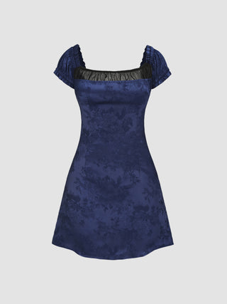 Satin Floral Square Neck Mini Dress