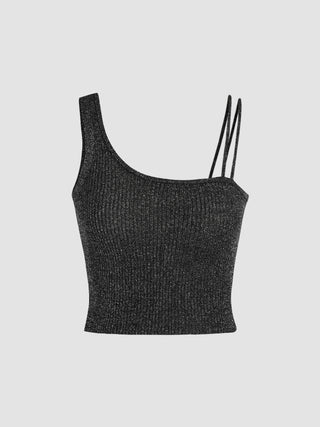Glitter Asymmetrical Neck Cami Top