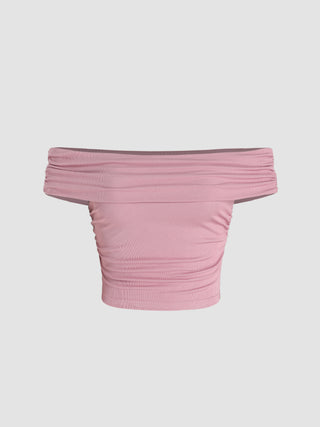 Off-shoulder Short Sleeve Crop Tee