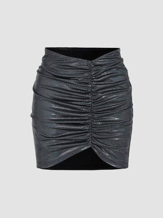 Glitter Ruched V-waist Mini Skirt