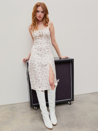 Floral Halter Split Midi Dress