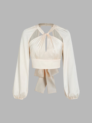 Satin Halter Cut Out Long Sleeve Top