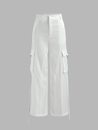 Satin Cargo Pocket Wide Leg Trousers