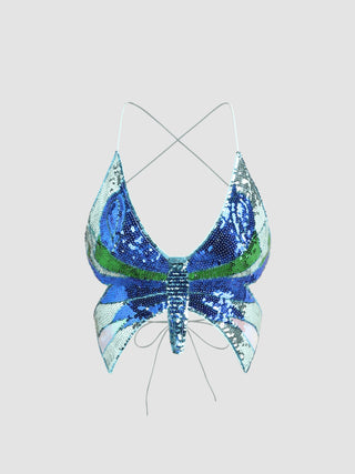 Sequin Butterfly Shaped Backless Cami Crop Top
