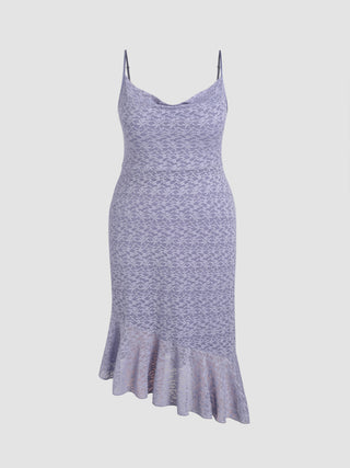 Floral Lace Asymmetrical Ruffle Hem Midi Dress Curve & Plus