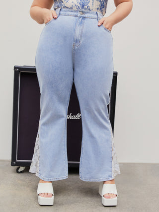 Floral Lace Flare Denim Jeans Curve & Plus