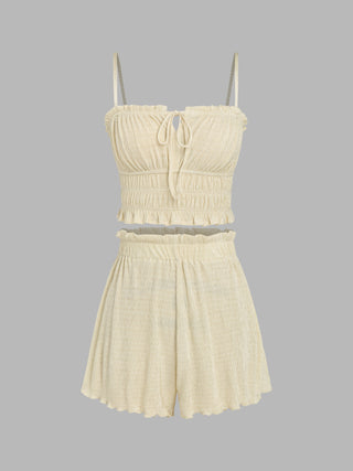 Shirred Crop Top & Lettuce Trim Shorts Set
