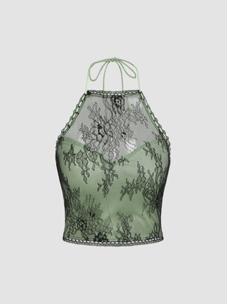 Floral Mesh Halter Crop Top
