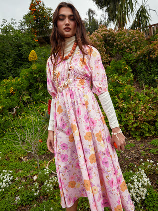 Floral V-neck Ruffle Knotted Maxi Dress