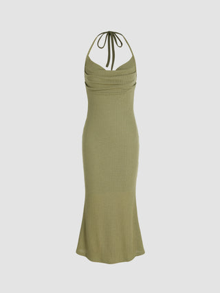 Ruched Halter Mermaid Maxi Dress