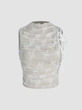 Floral Lace Ruched Knotted Tank Top