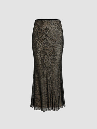 Rose Mesh Mermaid Maxi Skirt