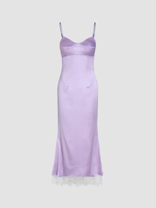 Satin Lace Trim Mermaid Maxi Dress
