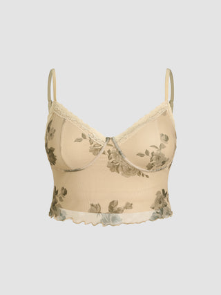 Floral Mesh Cami Crop Top Curve & Plus
