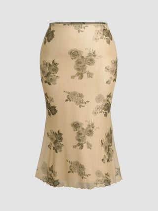 Floral Mesh Maxi Skirt Curve & Plus