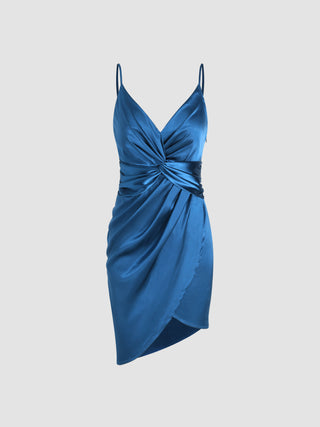Satin V-neck Twist Midi Dress