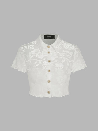 Floral Mesh Collar Crop Top