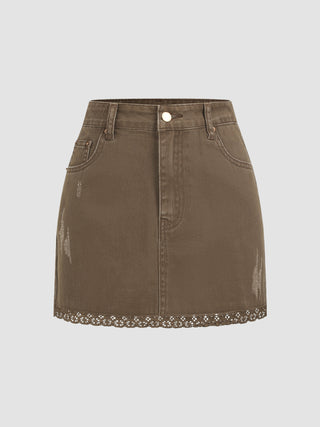 Denim Lace Trim Mini Skirt