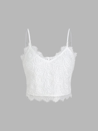 Floral Lace Hem Crop Cami Top