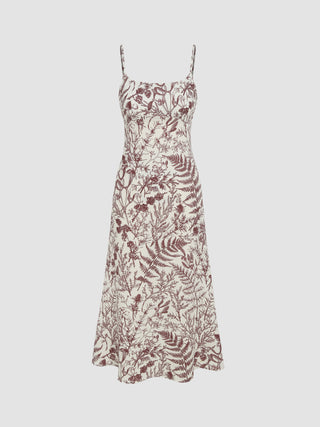 Floral Tie Back Ruffle Midi Dress