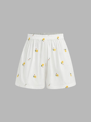 Floral Elastic Waist Straight Leg Shorts