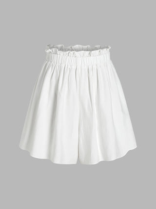 Ruffle Hem Elastic Waist Shorts