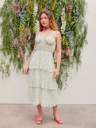 Floral Sweetheart Ruffle Tiered Midi Dress