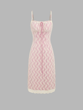 Floral Lace Hem Knotted Midi Dress