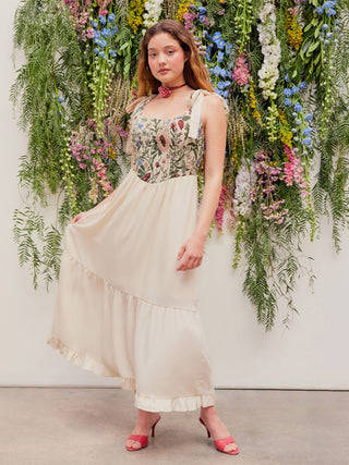 Floral Square Neck Knotted Ruffle Maxi Dress