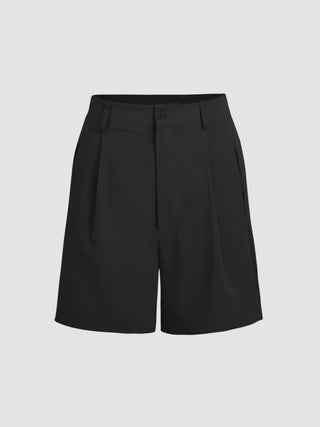 High Waist Pleated Button Shorts