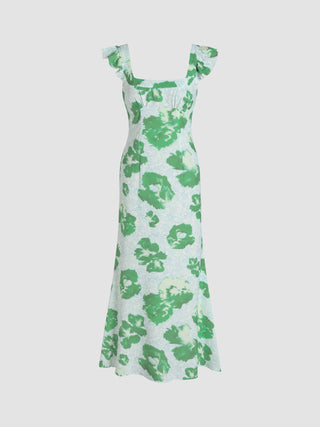 Floral Pleated Ruffle Maxi Dress