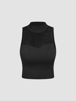 Hollow Out High Neck Crop Top