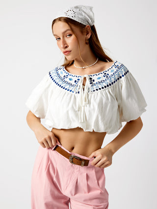 Geometric Bubble Short Sleeve Blouse
