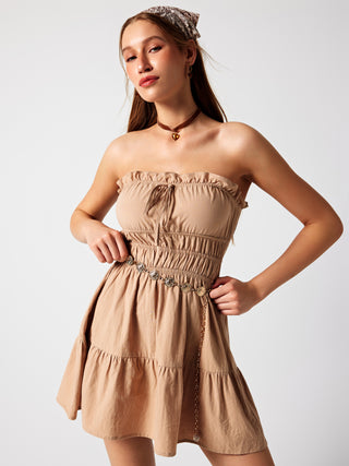 Ruffle Hem Knotted Tube Mini Dress
