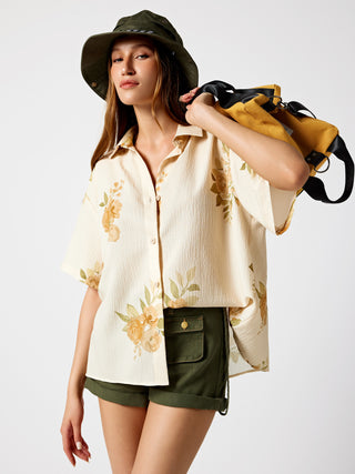Floral Button Short Sleeve Blouse