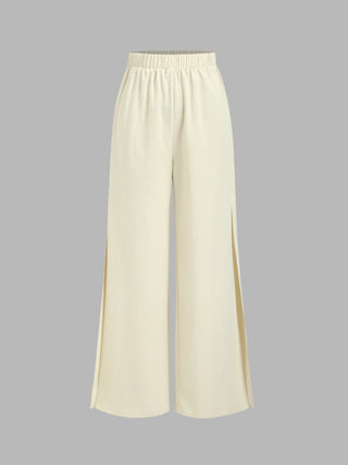 Mid Waist Wide Leg Split Pants